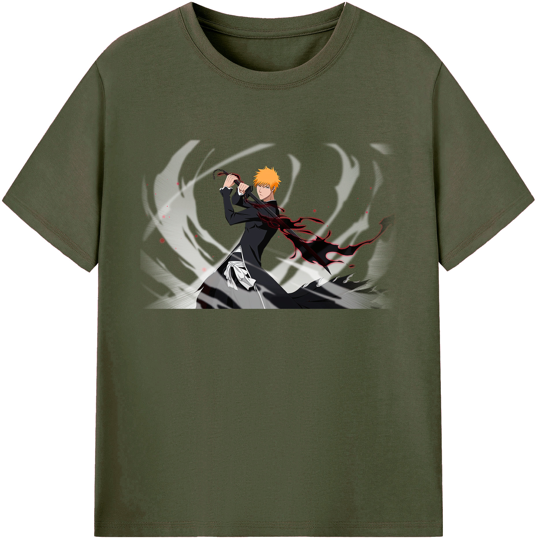 （画像用） ブリーチ 黒崎一護（くろさき いちご）BLEACH Kurosaki Ichigo 綿100％ メンズ半袖Tシャツ｜肌触りやわらか＆通気性